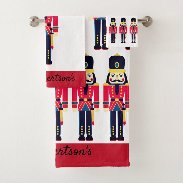Nutcracker Soldier Pretty Personalise Christmas Ba Bath Towel Set (Insitu)