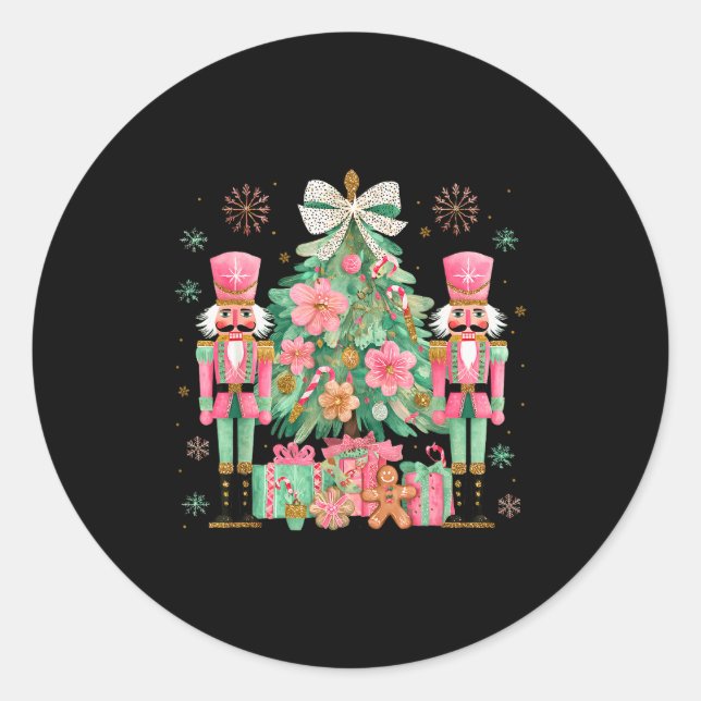 Nutcracker Squad Christmas Tree Ballet Dance Women Classic Round Sticker (Front)