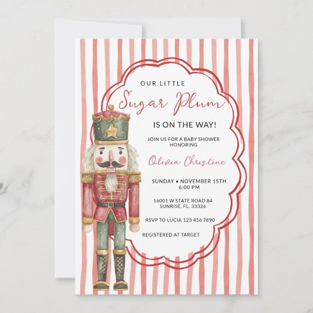 Nutcracker Stripes Winter Ballet Baby Shower Invitation (Front)