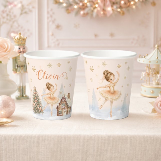 Nutcracker Sugar Plum Ballerina Ballet Sweet One Paper Cups (Nutcracker Sugar Plum Fairy Ballerina 1st Birthday - Front and Back)