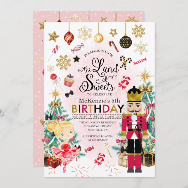 Nutcracker Sugar Plum Fairy Christmas Birthday Inv Invitation (Front/Back)