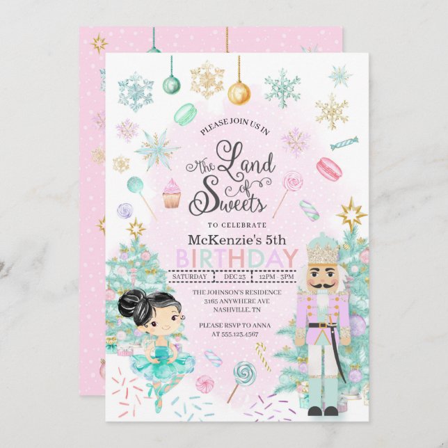 Nutcracker Sugar Plum Fairy Christmas Birthday Inv Invitation (Front/Back)