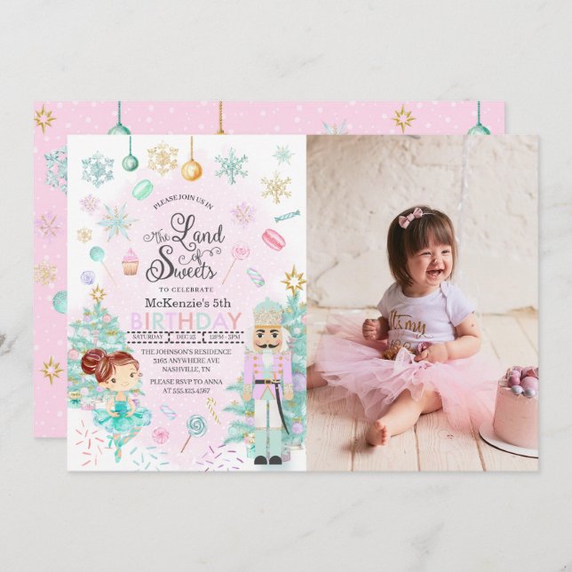 Nutcracker Sugar Plum Fairy Christmas Birthday Invitation (Front/Back)