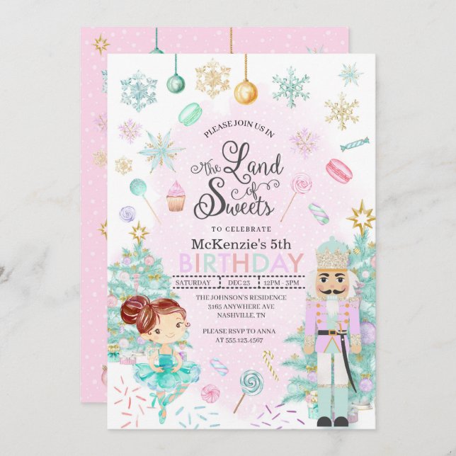 Nutcracker Sugar Plum Fairy Christmas Birthday Invitation (Front/Back)