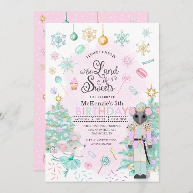 Nutcracker Sugar Plum Fairy Christmas Birthday Invitation (Front/Back)