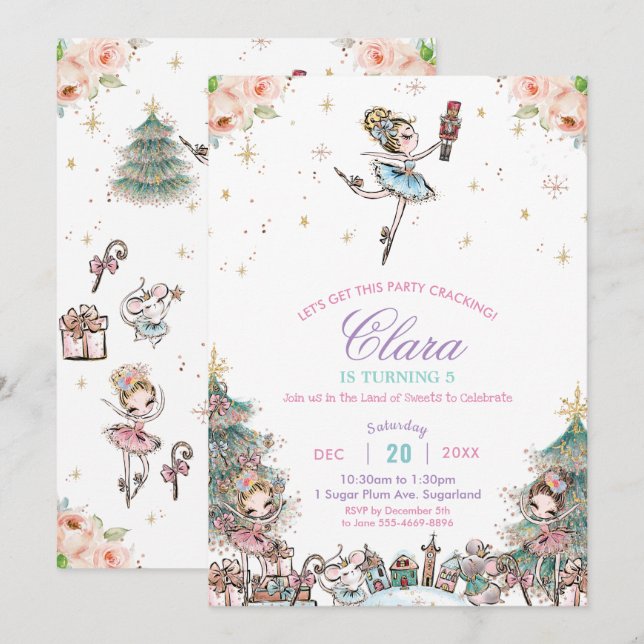 Nutcracker Sugar Plum Fairy Christmas Birthday Invitation (Front/Back)