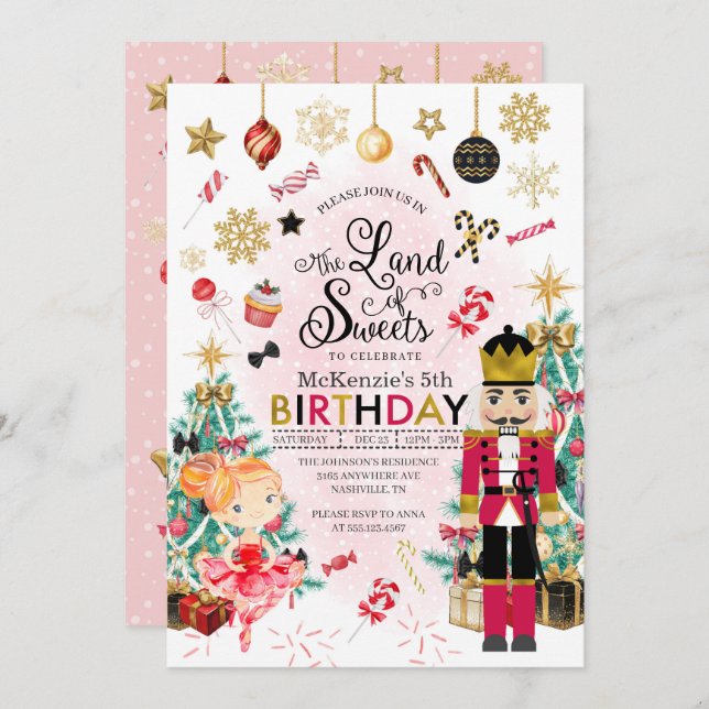 Nutcracker Sugar Plum Fairy Christmas Birthday Invitation (Front/Back)