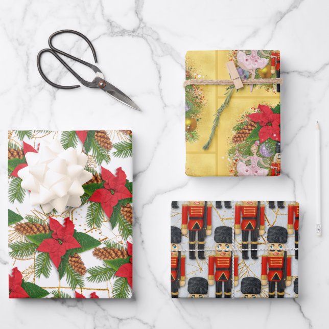 Nutcracker Sugar Plum Fairy Poinsettia Christmas Wrapping Paper Sheet (Front)