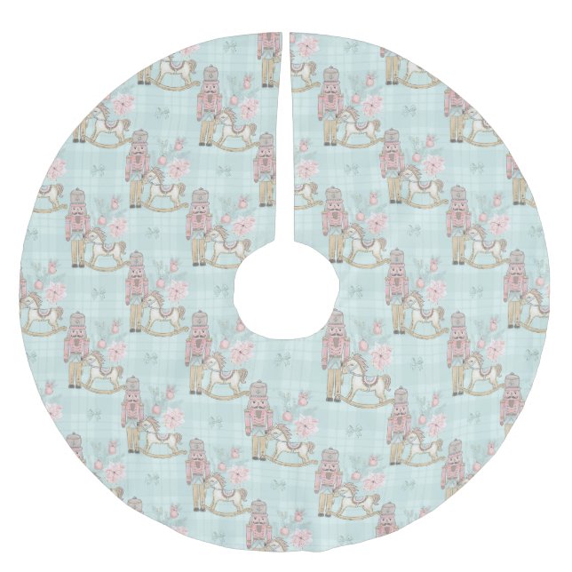 Nutcracker Suite Soldier & Pony Blue Plaid Brushed Polyester Tree Skirt (Front)