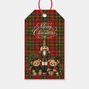 Nutcracker Teddy Bear Tartan Christmas Plaid Gift Tags