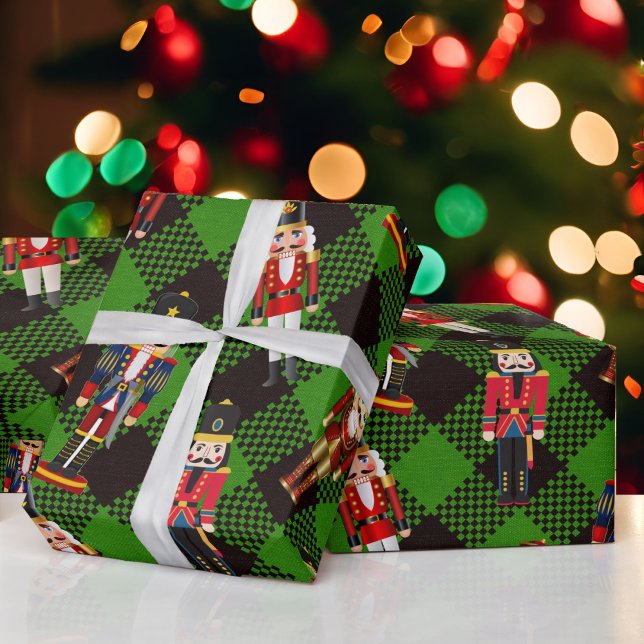 Nutcracker Toss on Buffalo Plaid Red Green Black Wrapping Paper (Creator Uploaded)