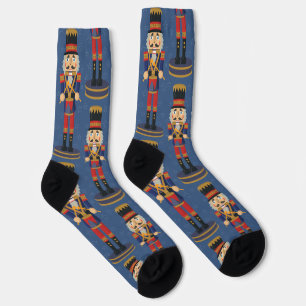 Nutcracker Toy Soldier Drummer Blue Christmas Socks