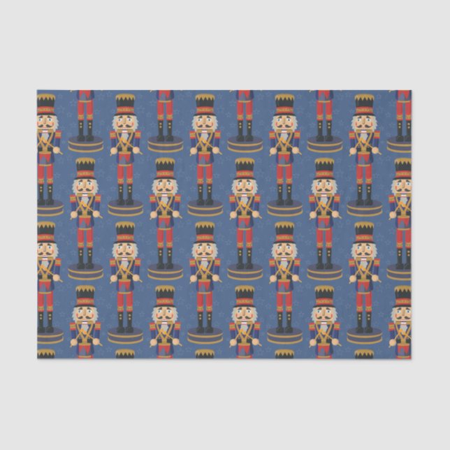 Nutcracker Toy Soldier Drummer Blue Pattern Tissue Paper (Front)