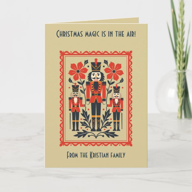Nutcracker Toy Soldier Minimal Nordic Christmas Card (Front)