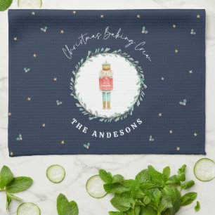 Nutcracker traditional botanical blue Christmas Tea Towel