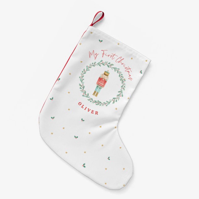 Nutcracker traditional botanical cute Christmas Small Christmas Stocking (Front (Hanging))