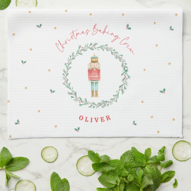 Nutcracker traditional botanical cute Christmas Tea Towel (Folded)