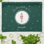 Nutcracker traditional botanical green Christmas Tea Towel<br><div class="desc">Nutcracker watercolor botanical cute special delivery traditional Christmas festive holiday gift red and green holiday baking crew tea towel design.</div>