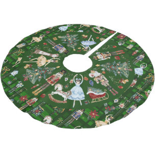 Nutcracker Vintage Christmas Ballet Green Plaid Brushed Polyester Tree Skirt