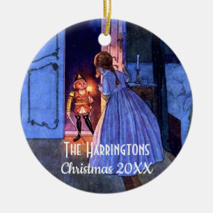 Nutcracker Vintage Illustration Elegant Monogram Ceramic Tree Decoration