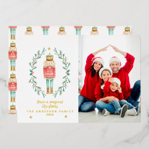 Nutcracker watercolor botanical 1 photo  foil holiday card