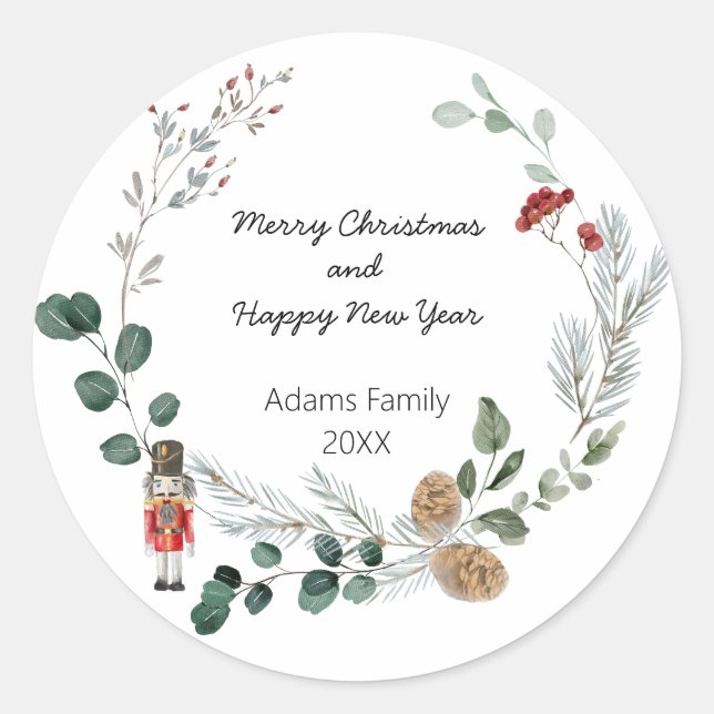Nutcracker watercolor botanical cute Christmas Classic Round Sticker (Front)