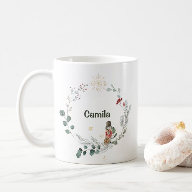 Nutcracker watercolor botanical cute Christmas Coffee Mug (With Donut)