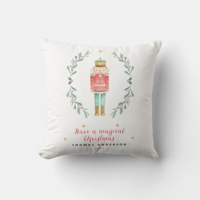 Nutcracker watercolor botanical cute Christmas Cushion (Front)