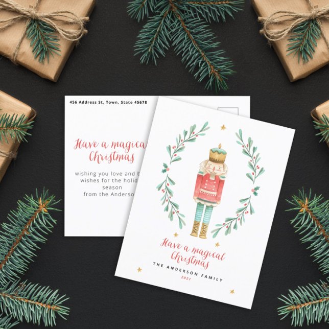 Nutcracker watercolor botanical cute Christmas Postcard (Creator Uploaded)