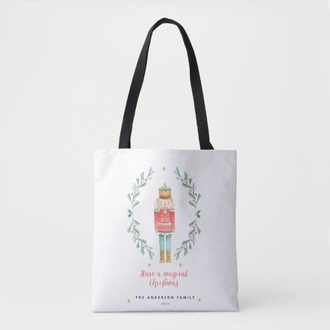 Nutcracker watercolor botanical cute Christmas Tote Bag (Front)