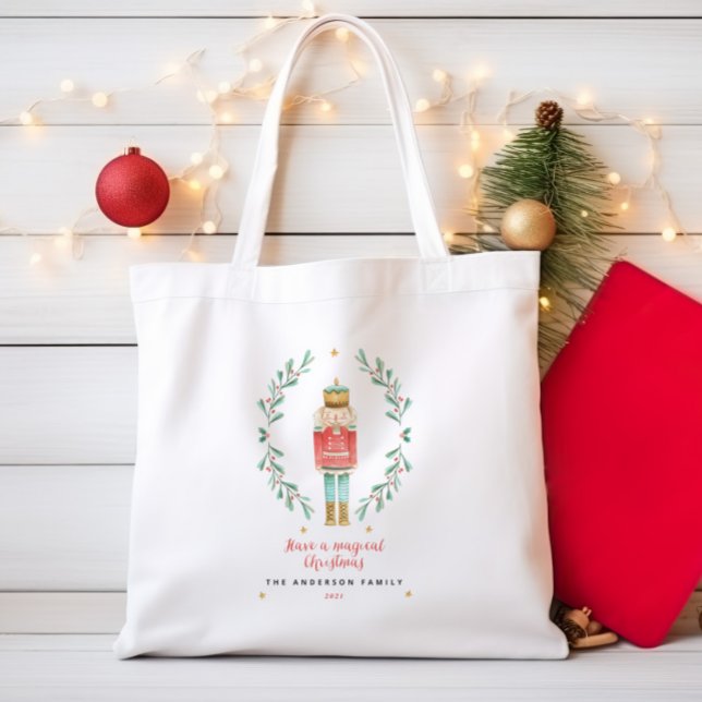 Nutcracker watercolor botanical cute Christmas Tote Bag (Creator Uploaded)