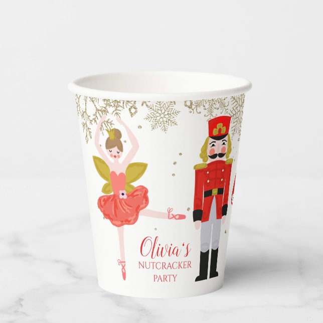 Nutcracker Winter Ballet Gold Snowflake Birthday P Paper Cups (Front)