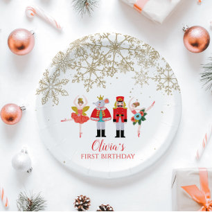 Nutcracker Winter Ballet Gold Snowflake Birthday Paper Plate