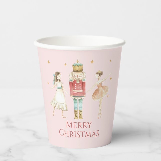Nutcracker Winter Ballet pink Christmas Paper Cups (Front)