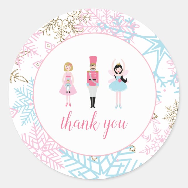 Nutcracker Winter Ballet Snowflake Birthday Classic Round Sticker (Front)