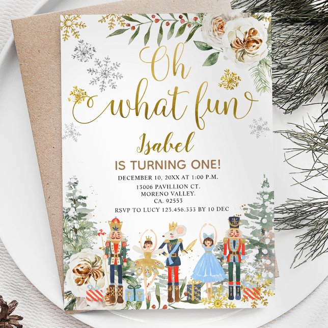 Nutcracker Winter Oh What Fun First Birthday Invitation (Creator Uploaded)