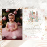 Nutcracker Winter Onederland 1st Birthday Photo Thank You Card<br><div class="desc">Personalise this sweet pink winter onederland first birthday party picture / photograph thank you card with your party details easily and quickly, simply press the customise it button to further re-arrange and format the style and placement of the text.  Featuring whimsical characters from the Nutcracker in sweet pastel colours. A...</div>