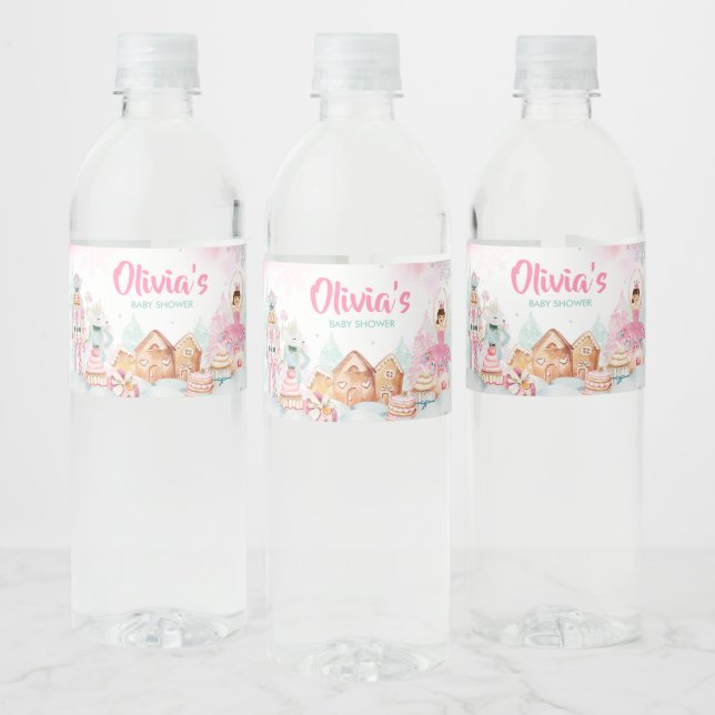 Nutcracker Winter Snowflakes Baby Shower Water Bottle Label (Bottles)