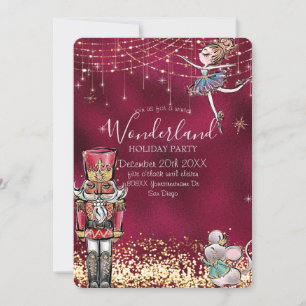Nutcracker Winter Wonderland Christmas on Burgundy Invitation