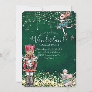 Nutcracker Winter Wonderland Christmas on Green Invitation