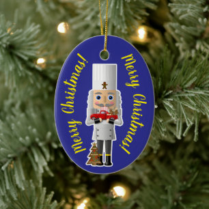Nutcracker with Little Red Truck Ceramic Tree Decoration