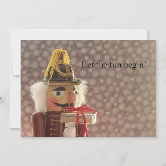 Nutcracker with silver gift fun invitation (Front)
