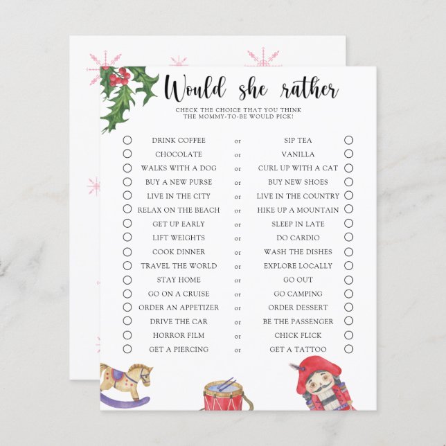 Nutcracker - Would She Rather Baby Shower Game (Front/Back)