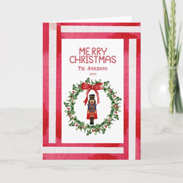 Nutcracker Wreath Christmas Folded Holiday Card (Front)