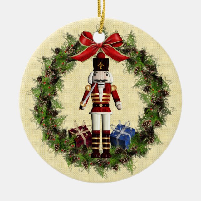Nutcracker Wreath Custom Round Christmas Ornament (Front)