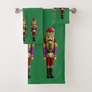 Nutcrackers Fun Christmas Green Bath Towel Set