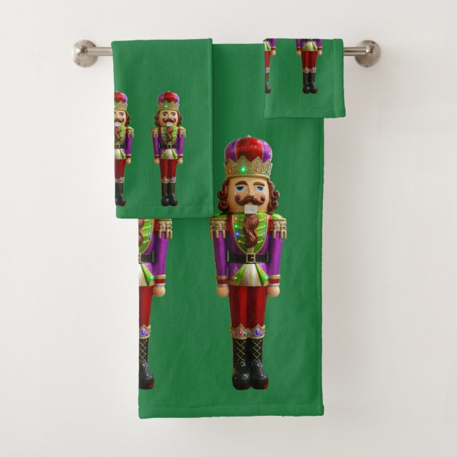 Nutcrackers Fun Christmas Green Bath Towel Set (Insitu)