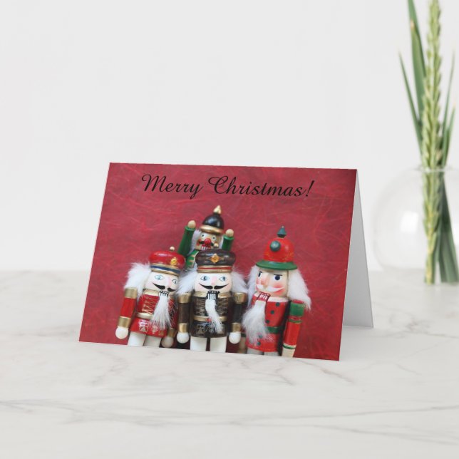 Nutcrackers group on red Christmas Holiday Card (Front)
