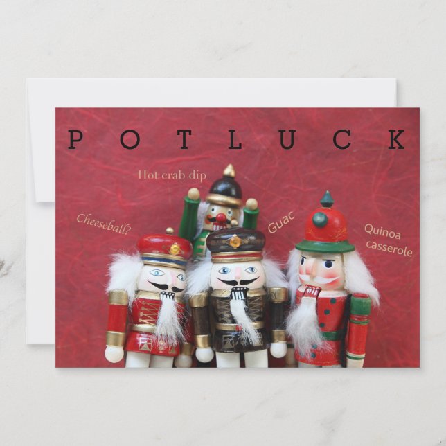 Nutcrackers group on red potluck invitation (Front)