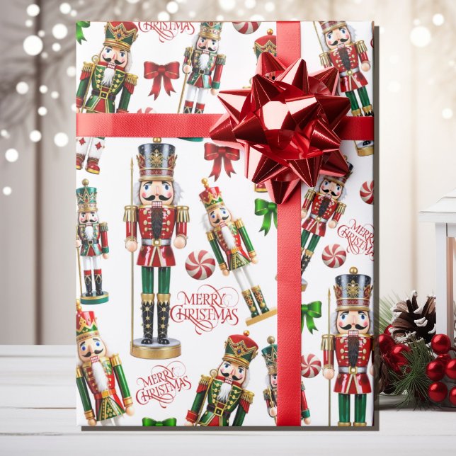 Nutcrackers Merry Christmas Red Green Roll of Wrapping Paper (Creator Uploaded)